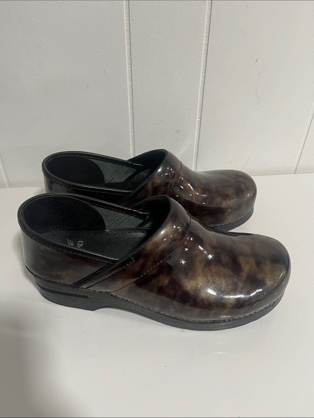Dansko Professional Patent Clogs Brown Tortoiseshell‎ Shoes Size EU 41 US 10